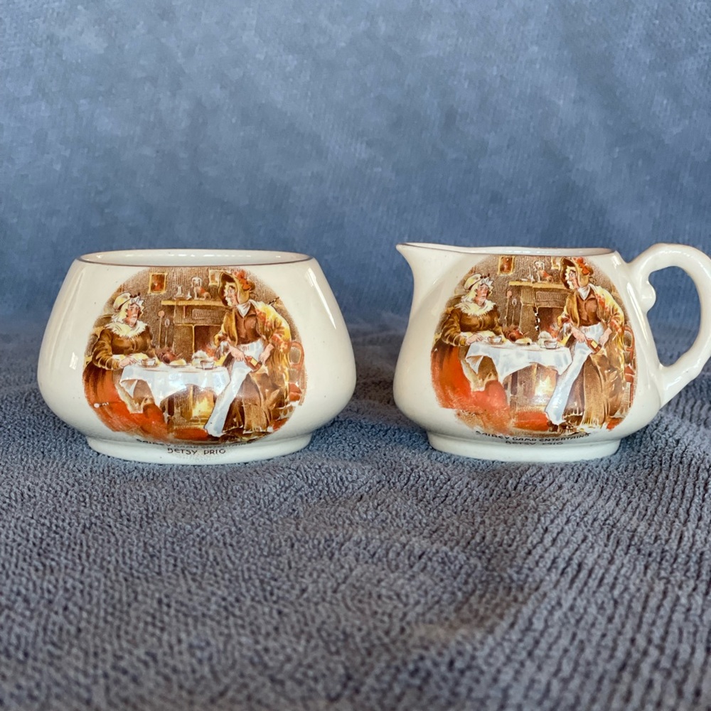Sairey Gamp creamer and sugar dish.